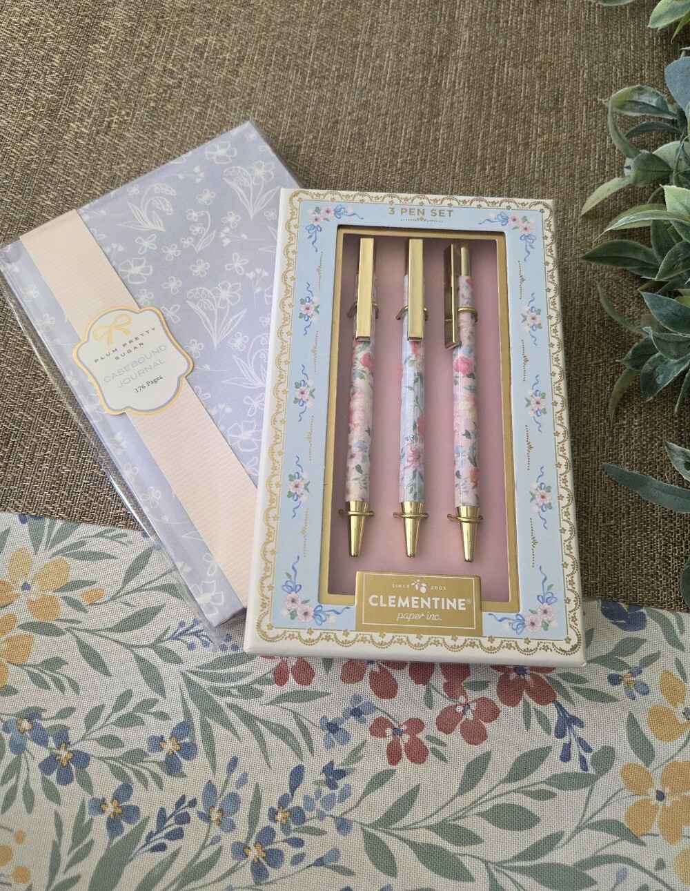 Floral Pink & Gold 3-Piece Pen Set With Journal/notebook